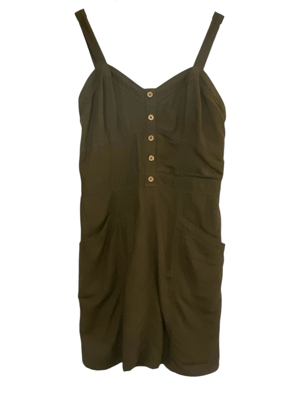 Japna Linen Blend Jumper Dress, Color Olive Green, Size Large